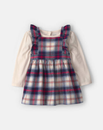 Baby Girl 2-Piece Plaid Flannel Long-Sleeve Dress Set, 