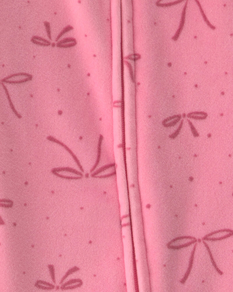Baby Girl Bow Fleece 2-Way Zip DreamPlush Sleepers - Pink, image 4 of 6 slides