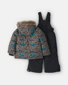 Toddler Boy 2 Piece Puffer Snowsuit- Grey, image 2 of 13 slides