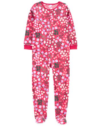 Girls Fleece Floral Footed Pyjama, 
