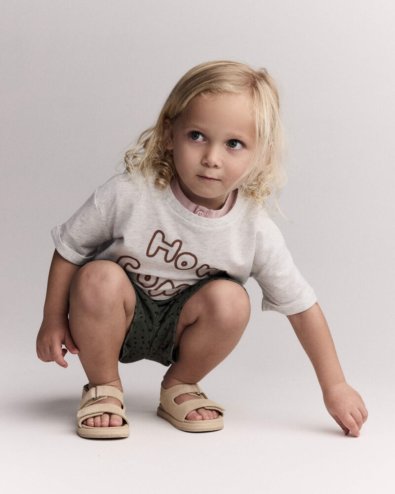 Toddler 'How Come' Rolled Cuff Tee - Heathered Grey, image 6 of 6 slides
