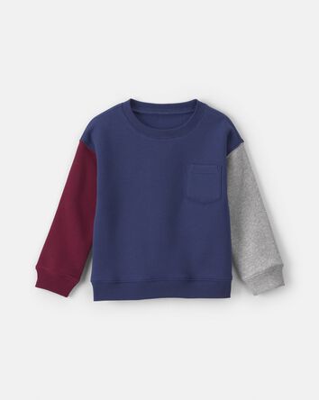 Toddler Boy colour Block Fleece Pullover Sweatshirt - Navy Blue/Burgundy/Grey, 