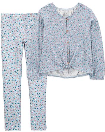 Kid 2-Piece Floral Gauze Top & Leggings Set, 