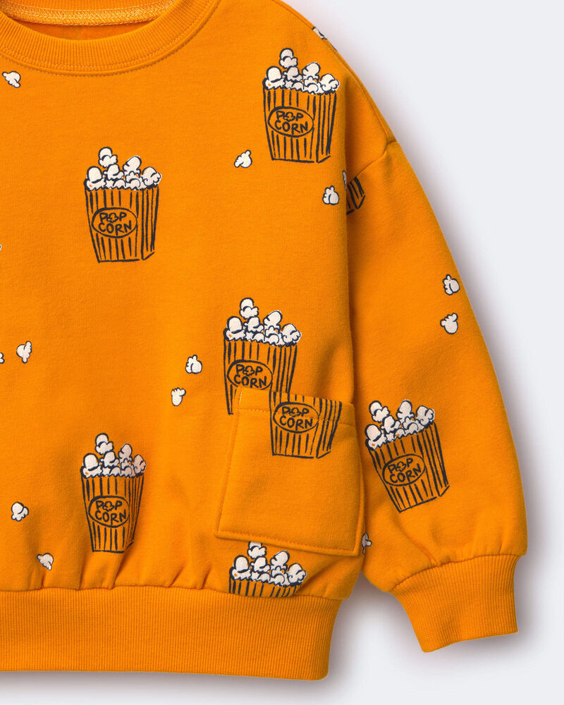 Toddler Otter Sweatshirt&trade; with Pockets in Popcorn Print - Golden Yellow, image 2 of 2 slides