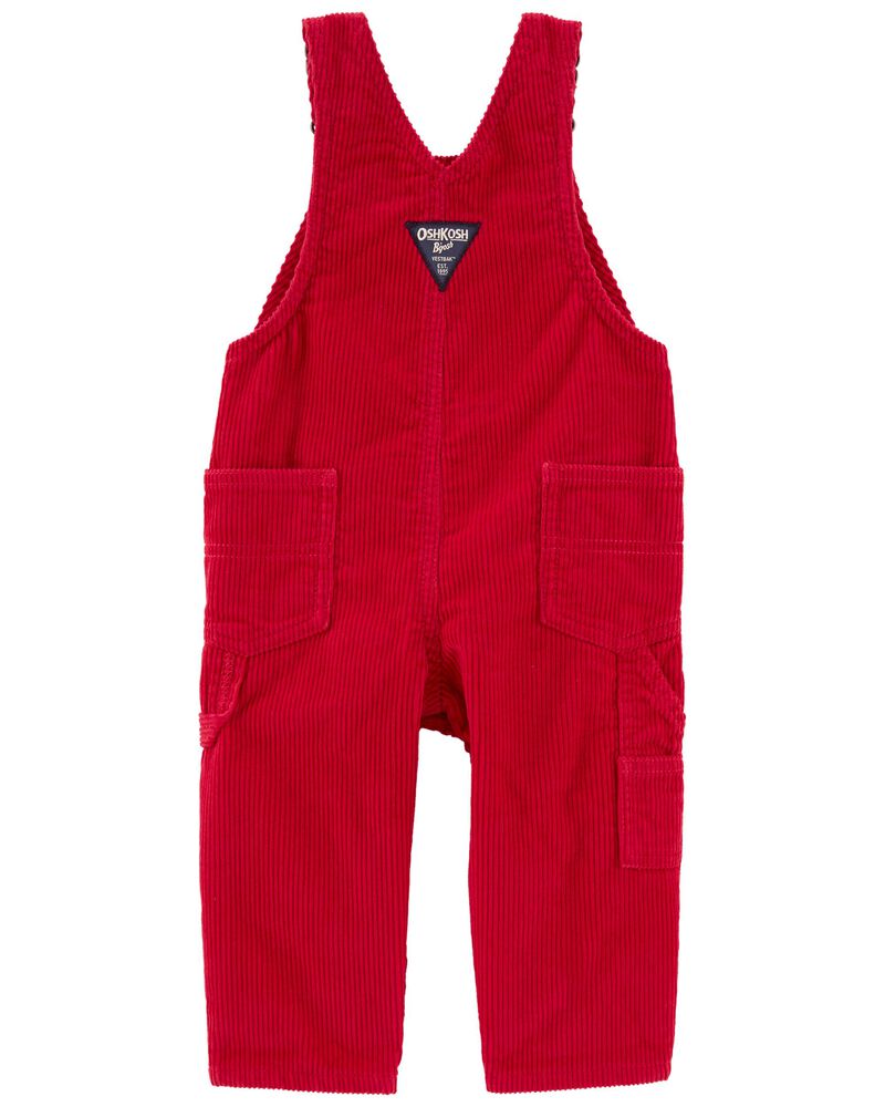 Red Jersey Lined Corduroy Overalls