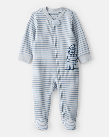 Baby Boy Walrus 100% Cotton Long-Sleeve Snug Fit Sleeper- Blue, 