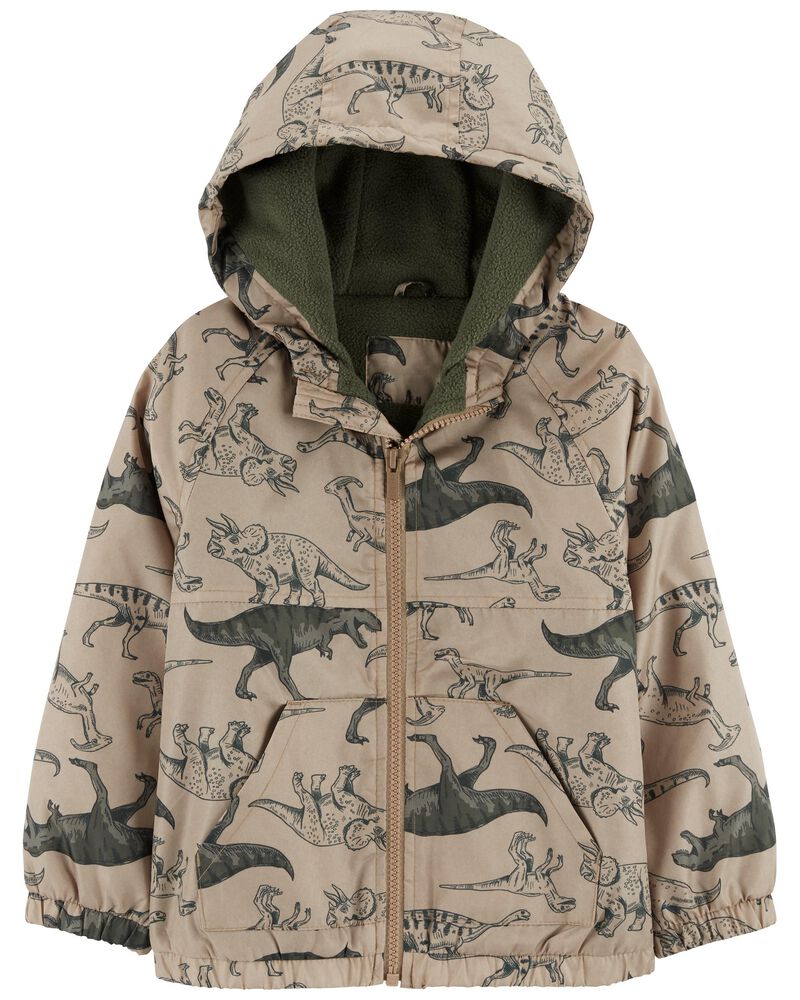 Kid Dino Print Fleece Lined Jacket, image 1 of 3 slides