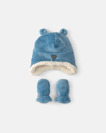 Boys Kombi Sherpa Hat and Mitten Set - Blue, 