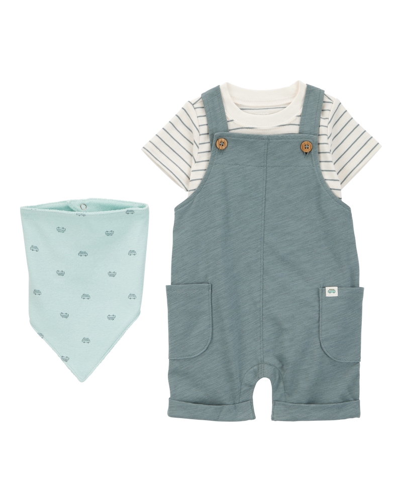 Baby 3-Piece Striped Shortall Set - Blue, image 1 of 5 slides
