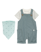Baby 3-Piece Striped Shortall Set - Blue, image 1 of 5 slides