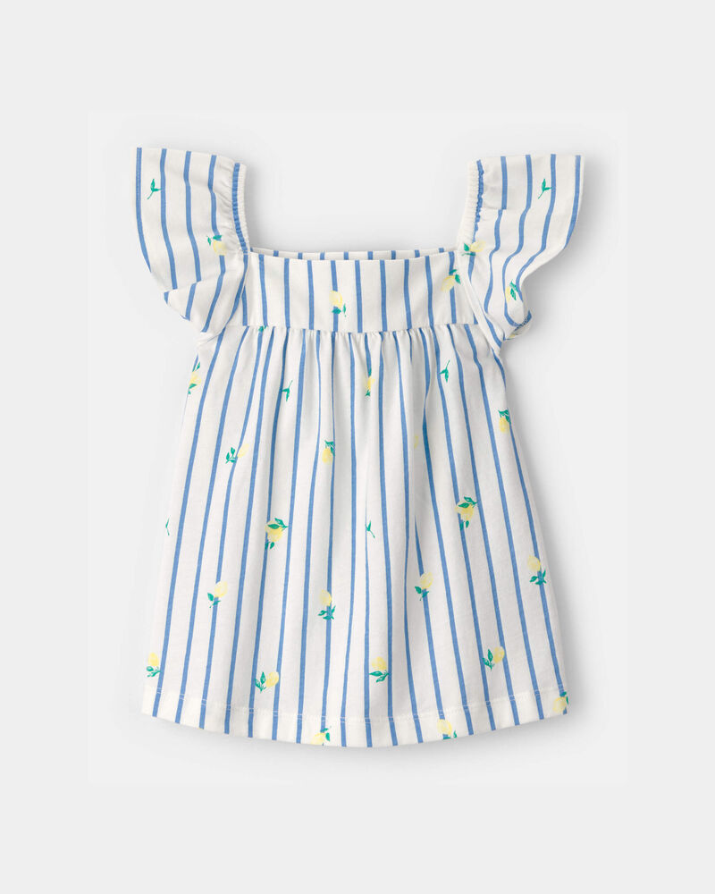 Tout-petit fille - Haut &agrave; manches volant&eacute;es, rayures et citrons - Bleu/Blanc, image 1 sur 2 diapositives