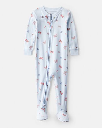 Toddler Girl Butterfly 100% Cotton Snug Fit Footie 1-Piece Pyjamas - Blue, 