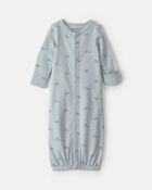 Baby Boy Train Long-Sleeve Sleeper Gown - Blue, image 1 of 5 slides