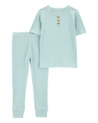 Baby Ribbed Cotton Blend 2-Piece Pyjamas - Teal, image 1 of 3 slides