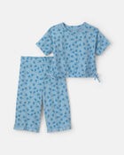 B&eacute;b&eacute; fille - Ensemble 2 pi&egrave;ces haut fleuri et pantalon - Bleu, image 1 sur 3 diapositives