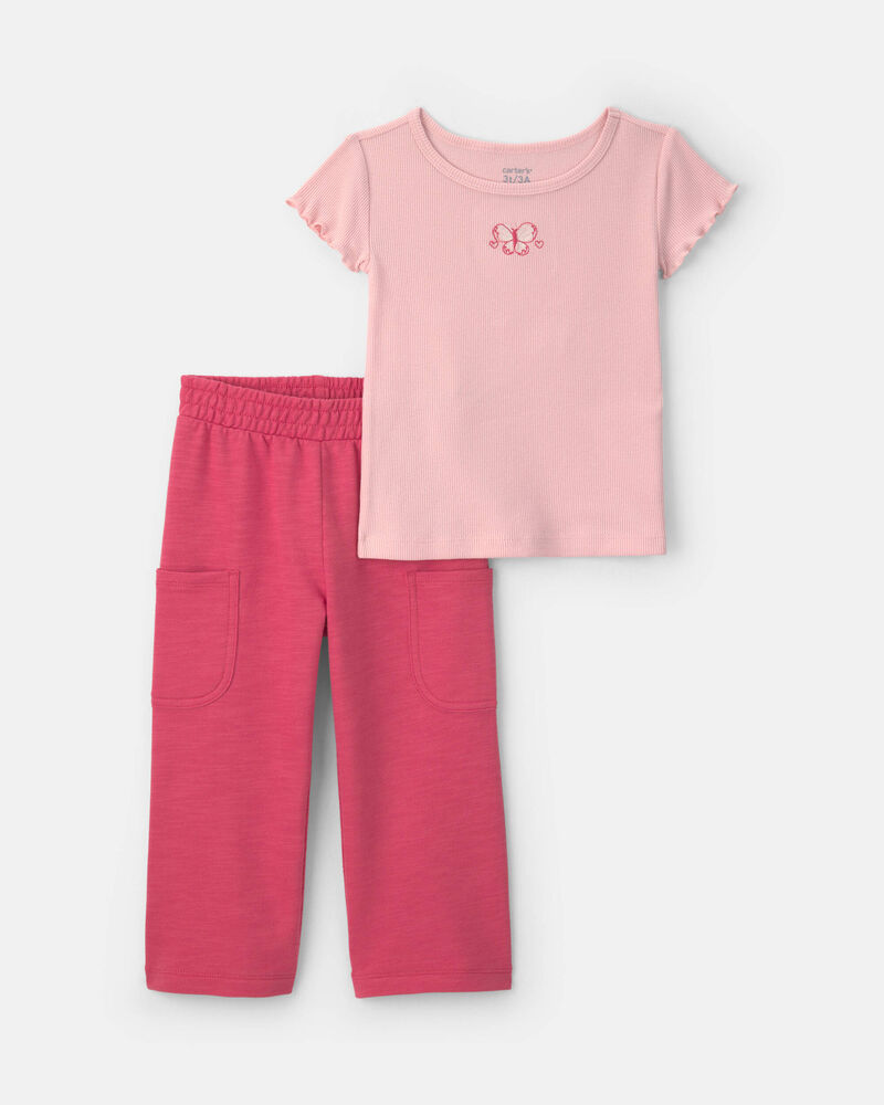 Toddler Girl 2-Piece Short-Sleeve Top & Pant Set &ndash; Pink, image 1 of 4 slides