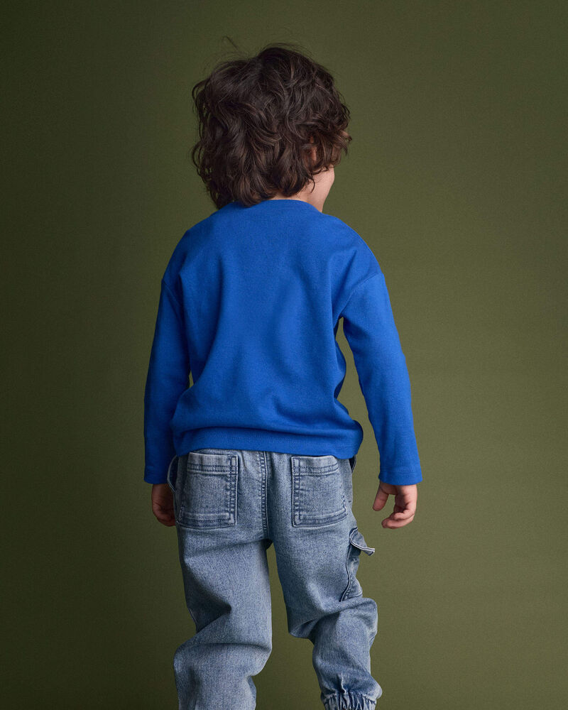 Toddler Ribbed Long-Sleeve Pocket Tee - Royal Blue, image 4 of 5 slides