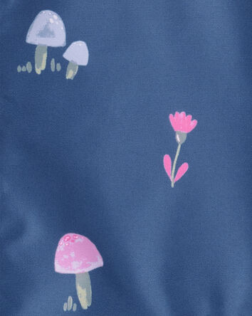 Toddler Girl Mushroom & Flower Print Rain Jacket - Navy, 
