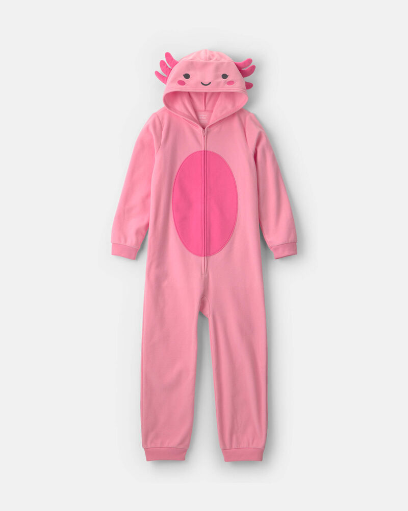 Girls Axolotl Halloween Fleece Loose Fit 1-Piece Pyjama Costume - Pink, image 1 of 4 slides