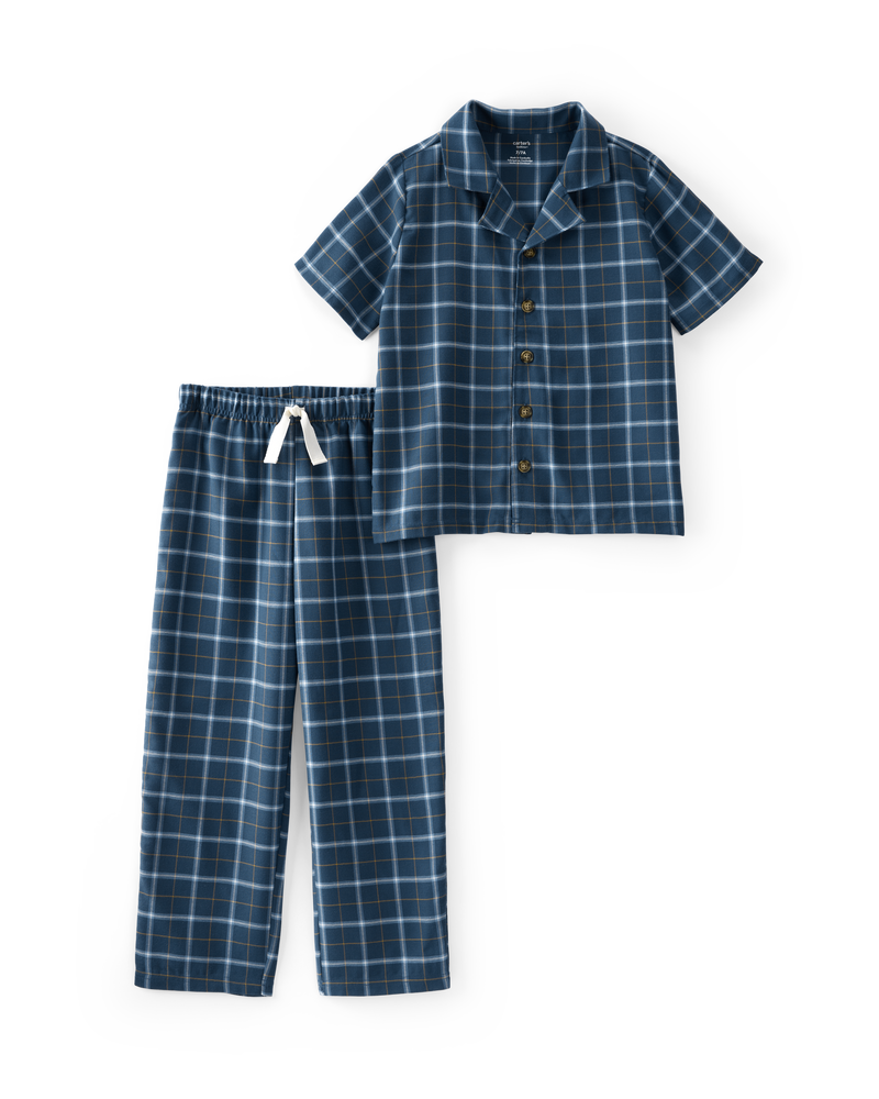 Kid 2-Piece Plaid Loose Fit Coat-Style Pyjamas, image 1 of 4 slides