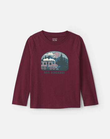 Toddler Boy 'All Aboard' Train Long-Sleeve Graphic Tee - Burgundy, 