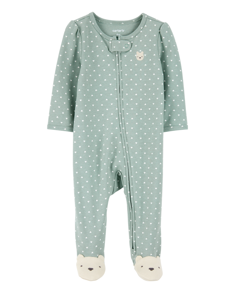 Baby Girl Polka Dot 2-Way Zip Cotton Sleeper pyjamas, image 1 of 4 slides