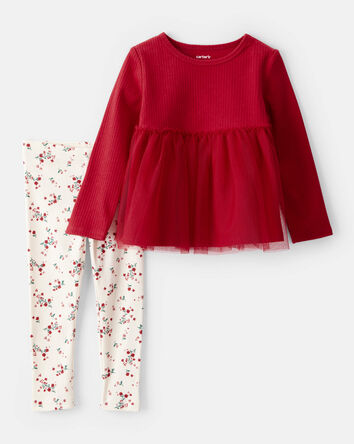 Toddler Girl 2-Piece Floral Long-Sleeve Tee & Pant Set - Red, 