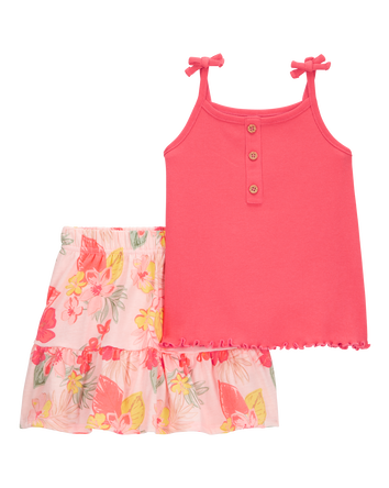 Toddler 2-Piece Ribbed Tank & Floral Pull-On Skort Set - Pink, 