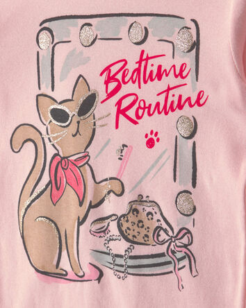 Girls 4-Piece 'Sassy Cat' Leopard 100% Cotton Snug Fit Pyjama Set - Pink/Brown, 