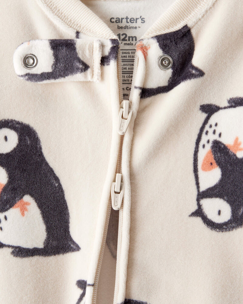 Baby Boy Penguin DreamPlush Long-Sleeve Snug Fit 1-Piece Pyjamas - Cream, image 2 of 4 slides