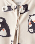 Baby Boy Penguin DreamPlush Long-Sleeve Snug Fit 1-Piece Pyjamas - Cream, image 2 of 4 slides