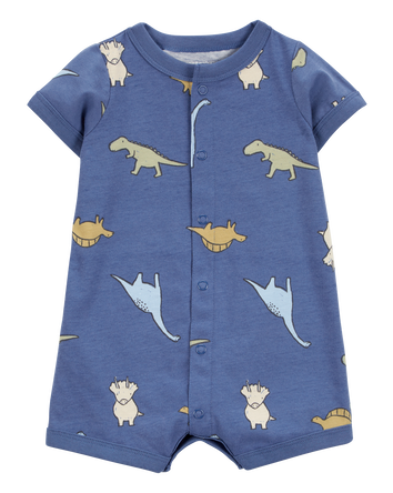 Baby Dinosaur Print Jersey Short-Sleeve Romper - Blue, 