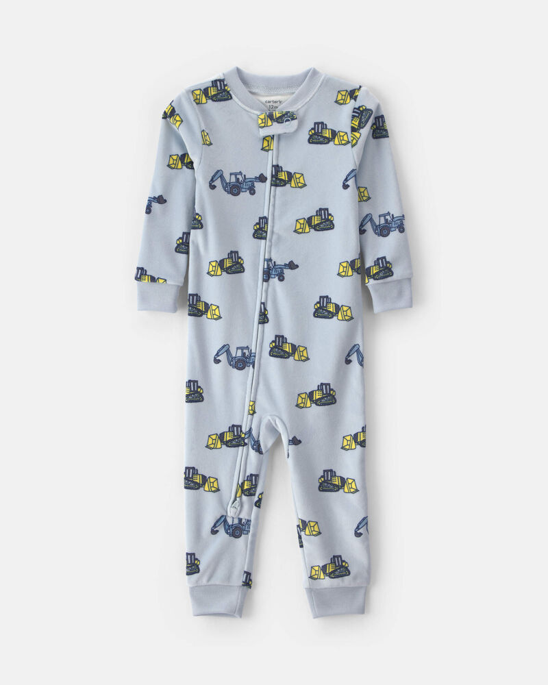 Tout-petit gar&ccedil;on - Pyjama ajust&eacute; 1 pi&egrave;ce en DreamPlush &agrave; motif construction - Bleu, image 1 sur 3 diapositives