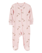Baby Girl Horse Print 2-Way Zip Ribbed Sleeper pyjamas, image 1 of 3 slides