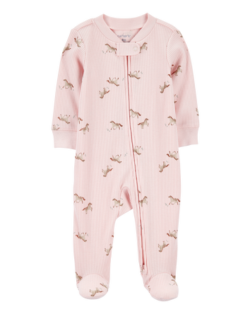 Baby Girl Horse Print 2-Way Zip Ribbed Sleeper pyjamas, 