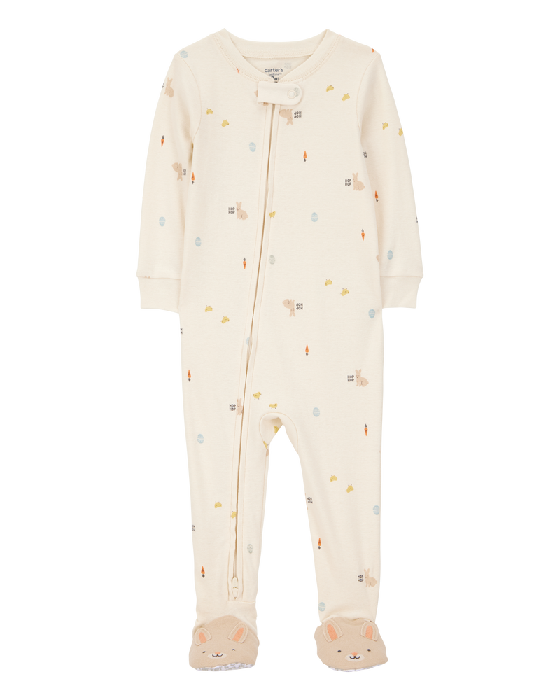 Baby Bunny Print Easter Snug Fit Cotton 1-Piece Pyjamas - Ivory, image 1 of 4 slides