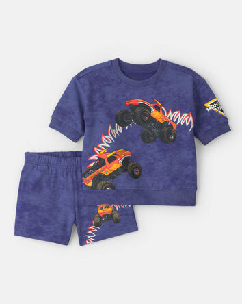 Baby Boy 2-Piece Monster Truck French Terry Top & Short Set - Blue, 