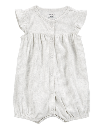 Baby Cotton Rib Short-Sleeve Romper - Grey, 