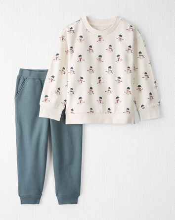 Tout-petit gar&ccedil;on - Ensemble 2 pi&egrave;ces pour les F&ecirc;tes en molleton fabriqu&eacute; &agrave; partir de coton biologique &agrave; motif de bonhomme de neige, 