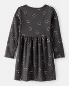 Girls Smile Print Long Sleeve Cotton Dress - Black, image 2 of 4 slides