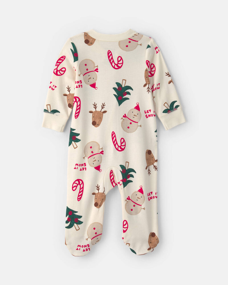 B&eacute;b&eacute; - Grenouill&egrave;re en 100&nbsp;% coton avec fermeture &agrave; glissi&egrave;re double sens &agrave; th&egrave;me No&euml;l &ndash; Cr&egrave;me, image 2 sur 5 diapositives