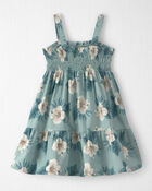 Tout-petit fille - Robe &agrave; smocks en lin avec coton biologique &agrave; motif hibiscus - Bleu, image 2 sur 4 diapositives