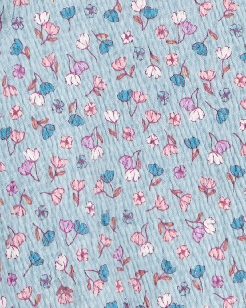 Kid Floral Gauze Long-Sleeve Button-Up Top - Blue, image 2 of 3 slides