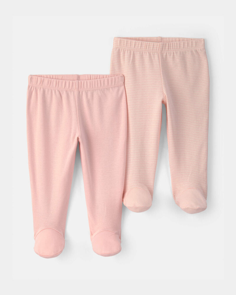Baby Girl 2-Pack Footed Pull-On Pants - Pink, image 1 of 5 slides