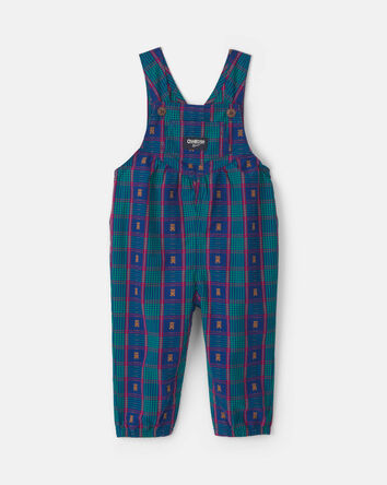 Baby Girl Plaid Bear Overalls - Blue, 
