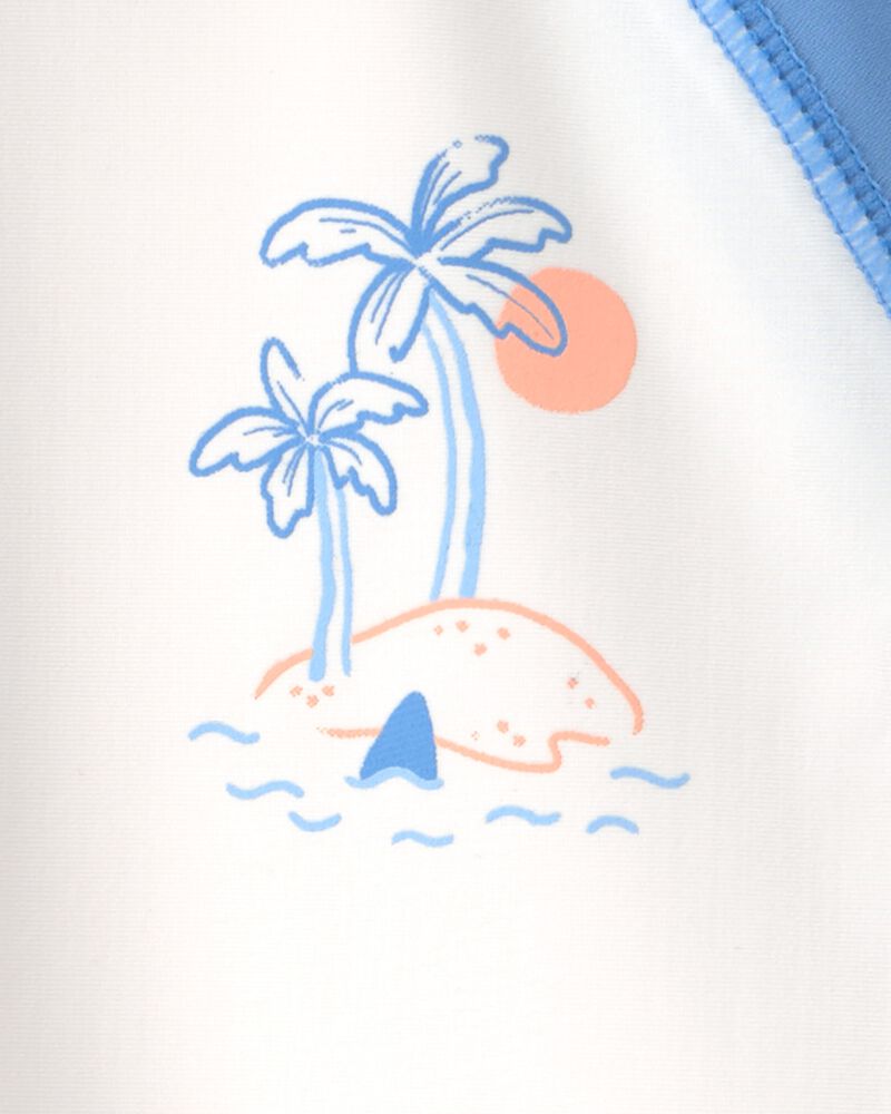Ensemble 2 pi&egrave;ces haut dermoprotecteur &agrave; manches longues et short maillot de bain &agrave; motif de voilier pour tout-petit - Bleu/Blanc, image 4 sur 7 diapositives