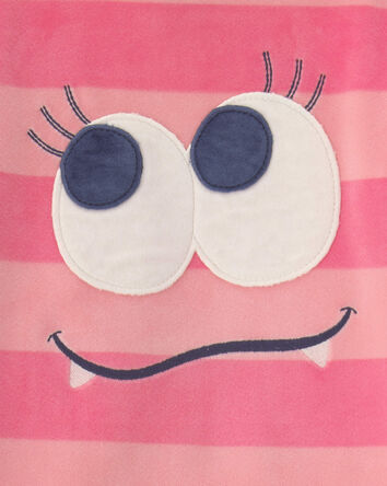 Toddler Girl 2-Piece Monster Striped DreamPlush Snug Fit Pyjama Set - Coral, 