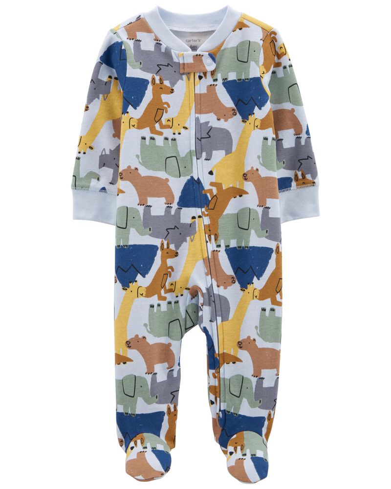 Baby Animal 2-Way Zip Cotton Sleeper Pyjamas, image 1 of 3 slides