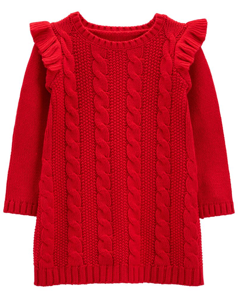 Red Cable Knit Sweater Dress