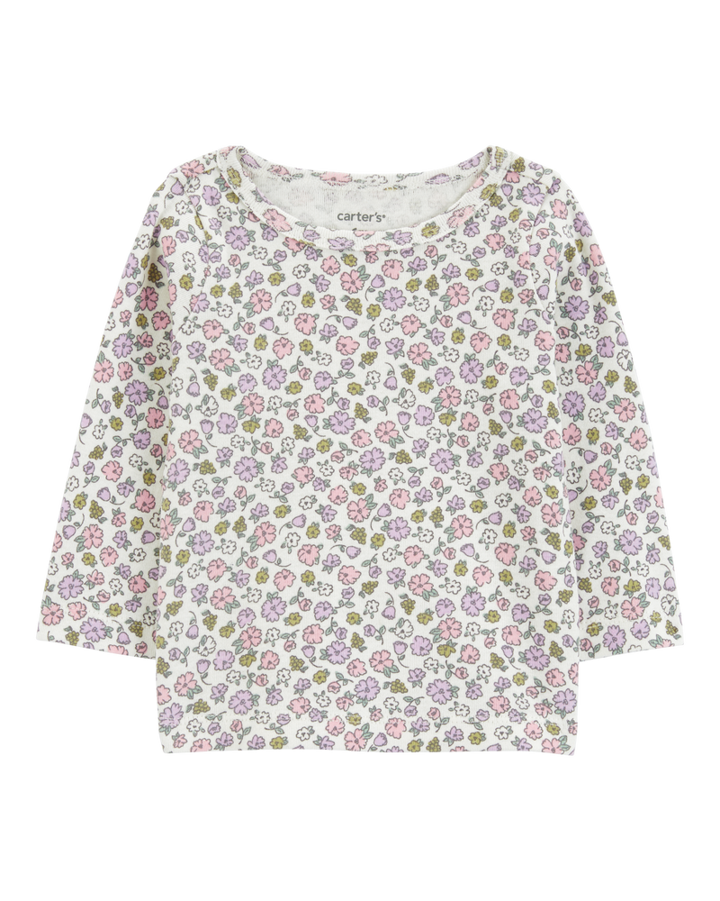 Baby 3-Piece Floral Long-Sleeve Tee, Tights & Chambray Jumper Set, image 3 of 6 slides